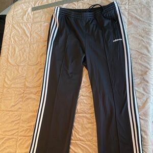 Adidas Men's Black Joggers with White Stripes